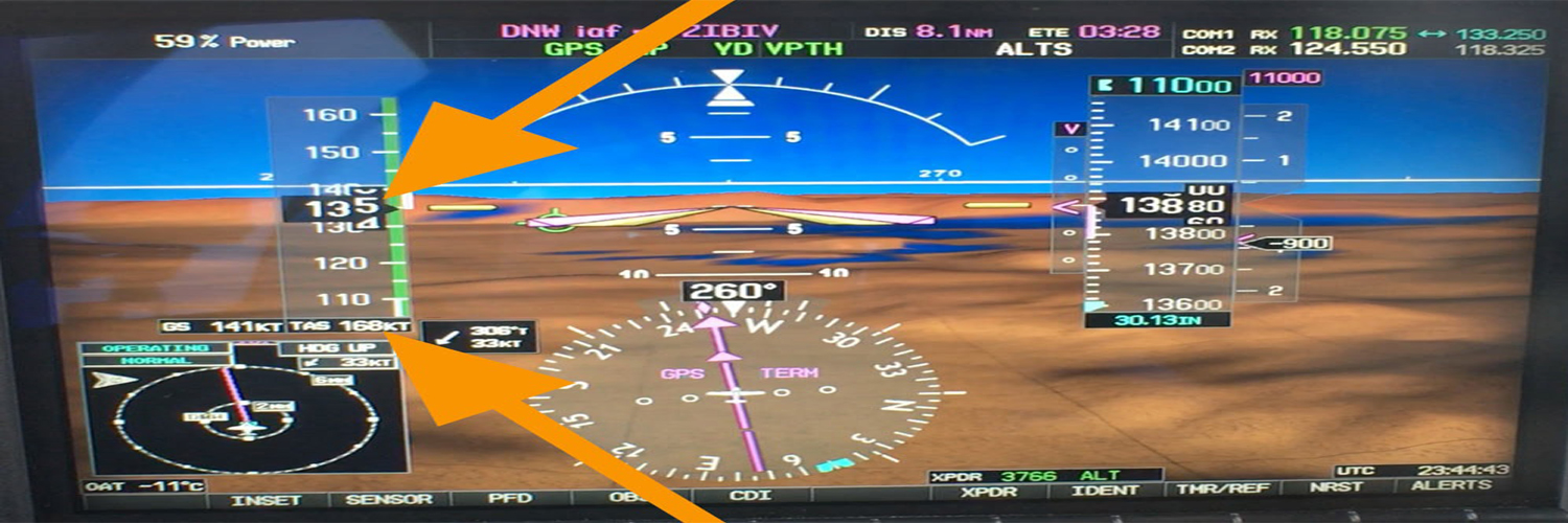 Pantalla del EFIS donde se pueden observar las diferentes velocidades de la aeronave.